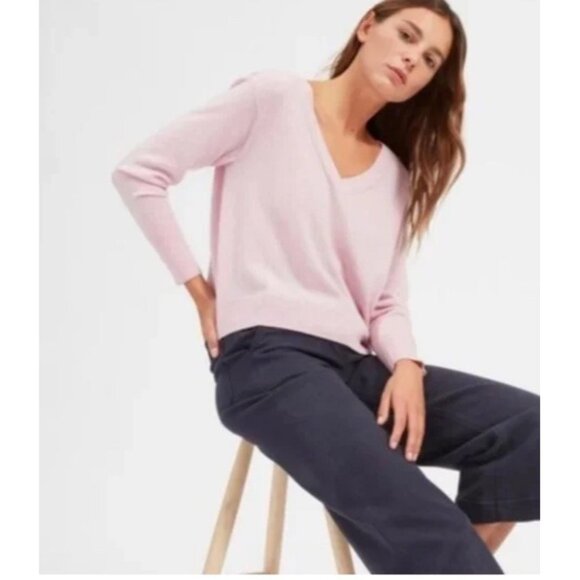 Everlane 100% Cashmere V-Neck Sweater Women’s L Pink Soft Lightweight Pullover - Picture 1 of 8